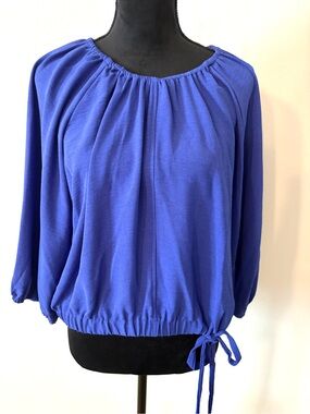 Nine West Electric Blue Peasant Top with Side Tie
